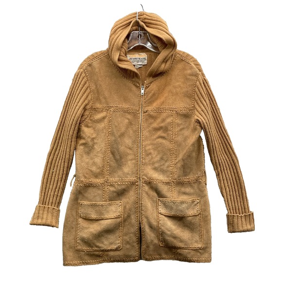 Vintage Jeanne's Suede Jacket Women Small Patchwork Knit Sleeve Boho Western 70s - Picture 1 of 13